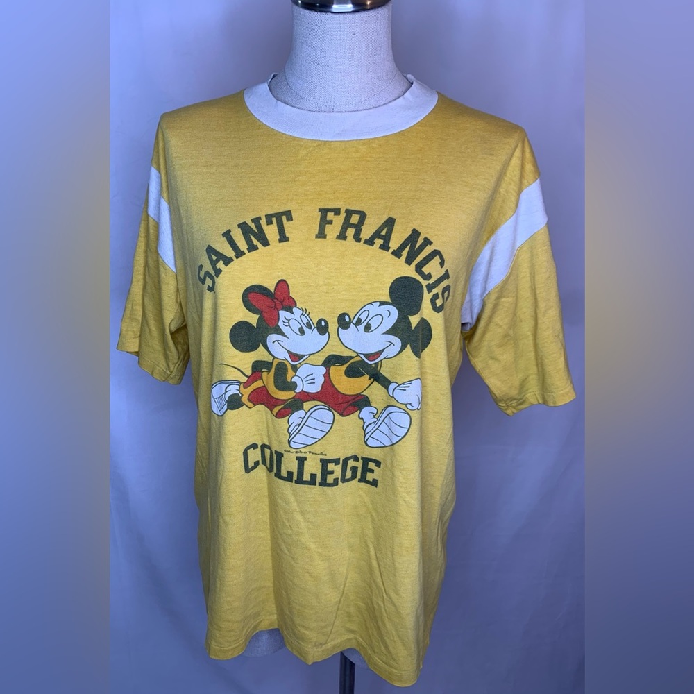 Disney vintage single stitch t-shirt unisex Saint Francis college ringer tee L